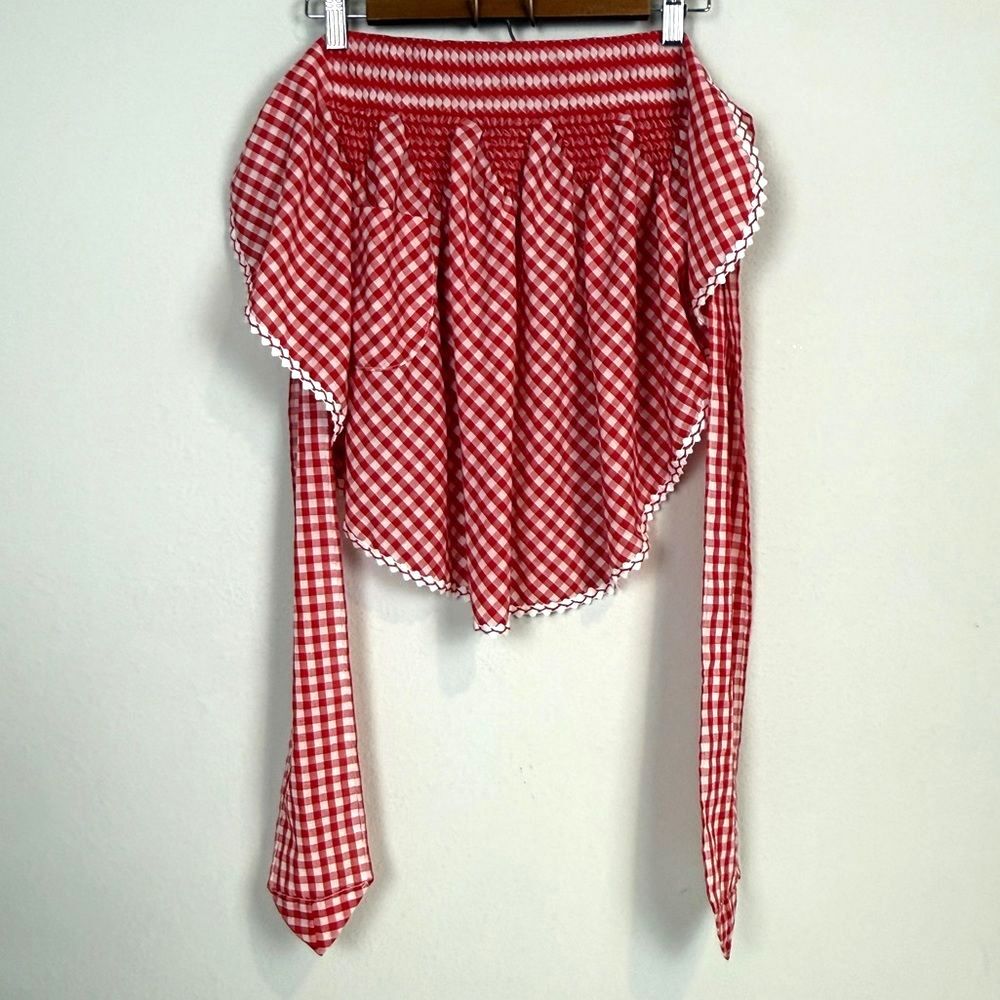 Vintage Handmade Red White Gingham Half-Apron 1950s